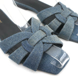 Saint Laurent Tribute Denim Slide Sandals Size 38 Flat Mules