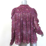 Ulla Johnson Renly Puff Sleeve Blouse Burgundy Paisley Print Silk Size 8
