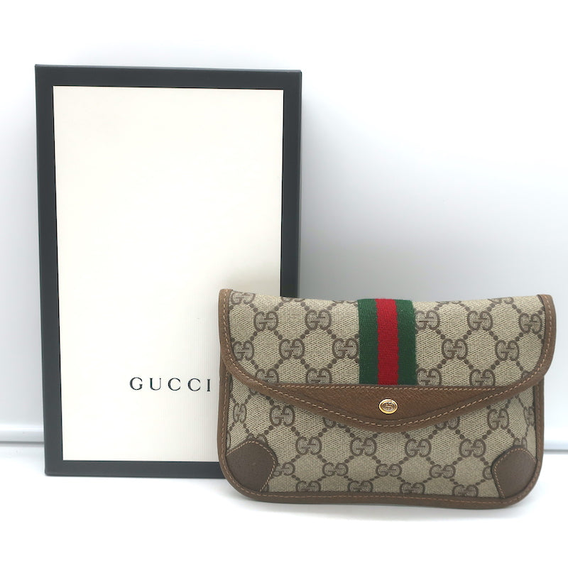 Vintage Gucci Sherry GG Monogram Canvas Web Pouch Beige Small