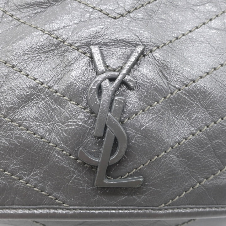 Saint Laurent Niki YSL Medium Flap Bag Storm Gray Crinkled Leather Crossbody