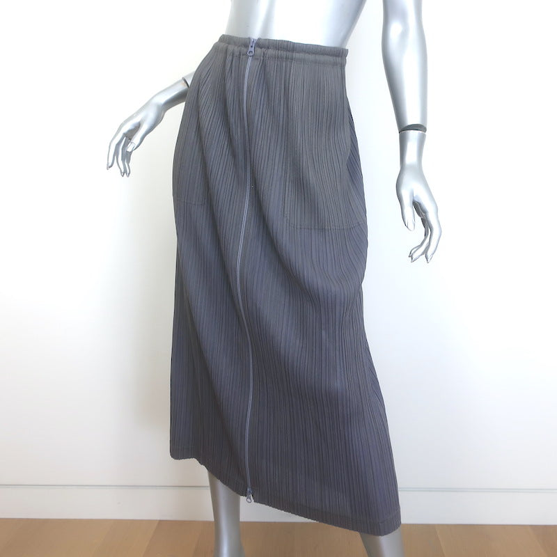 Pleats Please Issey Miyake Zip-Up Midi Skirt Gray Size 1