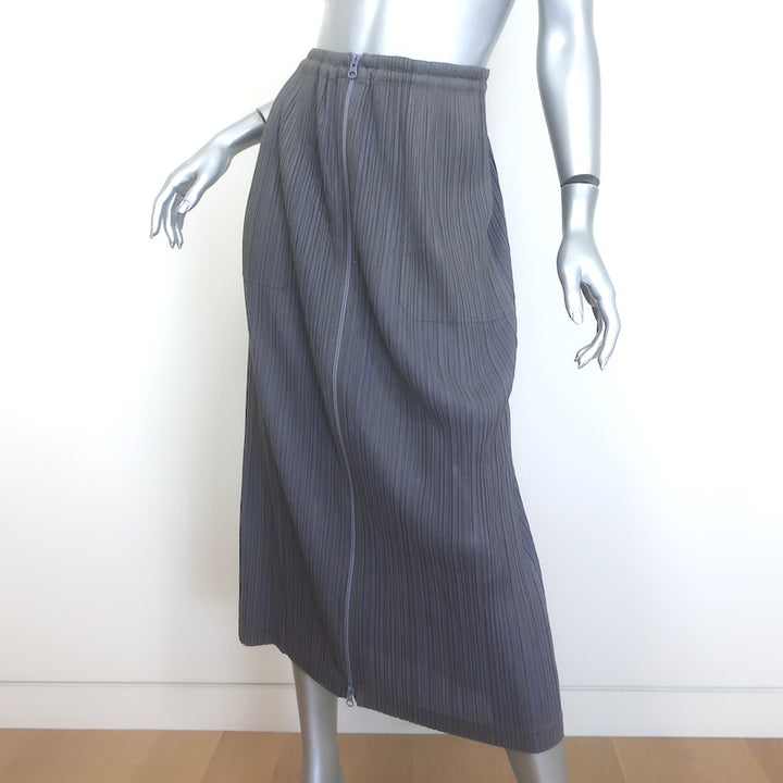 Pleats Please Issey Miyake Zip-Up Midi Skirt Gray Size 1