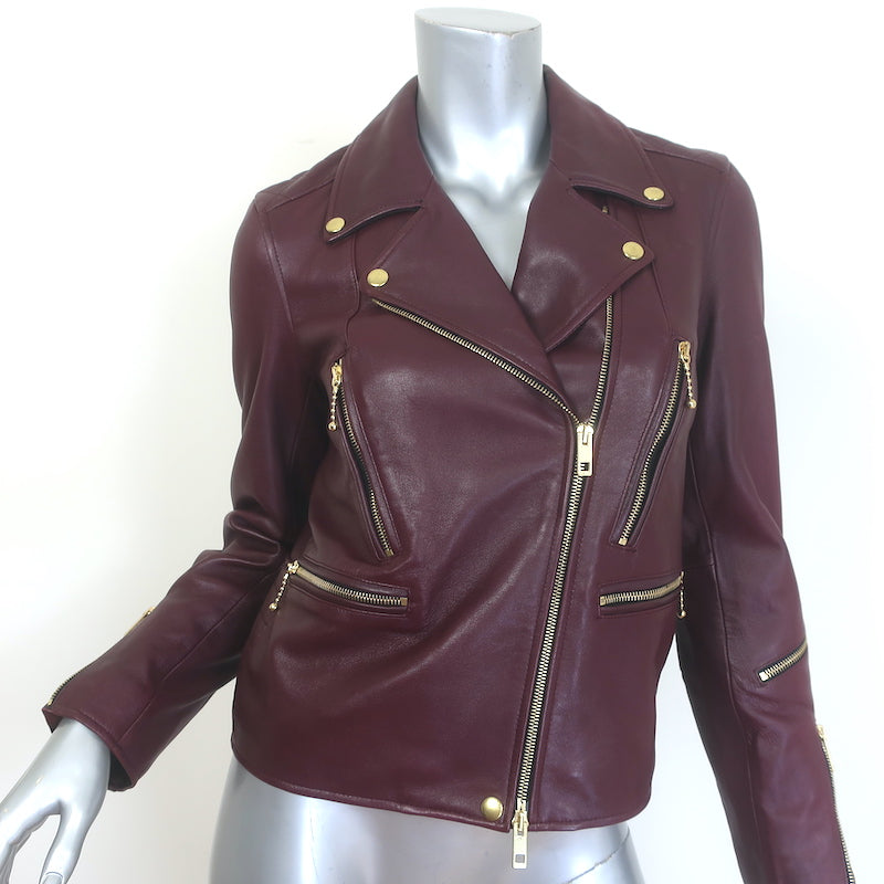 Rag &amp; Bone Arrow Leather Moto Jacket Port Burgundy Size 2
