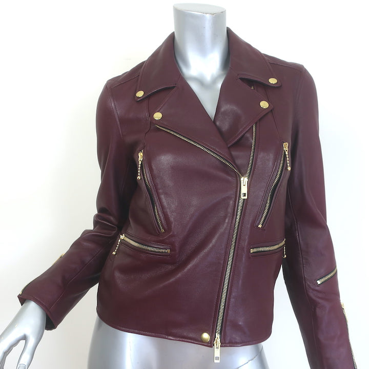Rag &amp; Bone Arrow Leather Moto Jacket Port Burgundy Size 2