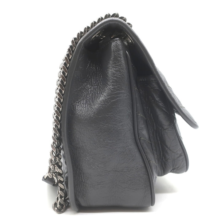 Saint Laurent Niki YSL Medium Flap Bag Storm Gray Crinkled Leather Crossbody