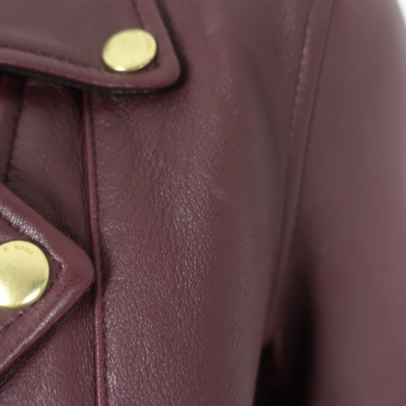 Rag &amp; Bone Arrow Leather Moto Jacket Port Burgundy Size 2