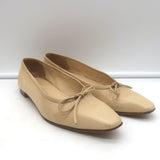 Manolo Blahnik Square Toe Ballet Flats Beige Leather Size 37