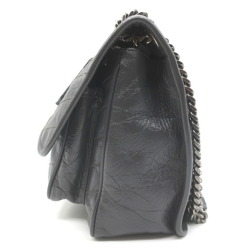 Saint Laurent Niki YSL Medium Flap Bag Storm Gray Crinkled Leather Crossbody