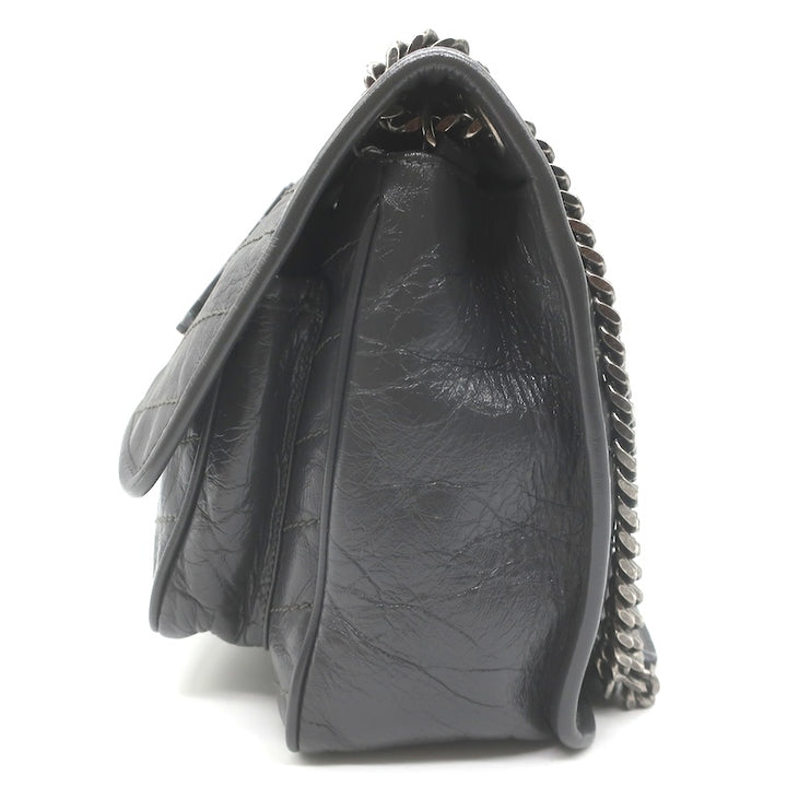 Saint Laurent Niki YSL Medium Flap Bag Storm Gray Crinkled Leather Crossbody
