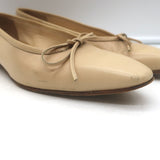 Manolo Blahnik Square Toe Ballet Flats Beige Leather Size 37