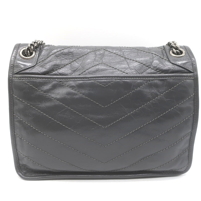 Saint Laurent Niki YSL Medium Flap Bag Storm Gray Crinkled Leather Crossbody