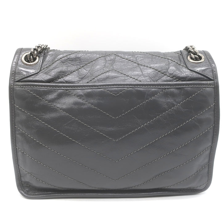 Saint Laurent Niki YSL Medium Flap Bag Storm Gray Crinkled Leather Crossbody