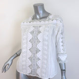 Vanessa Bruno Embroidered Lace-Trimmed Blouse White Pintucked Ramie Size 42