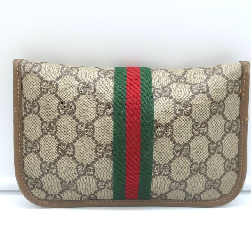Vintage Gucci Sherry GG Monogram Canvas Web Pouch Beige Small Clutch