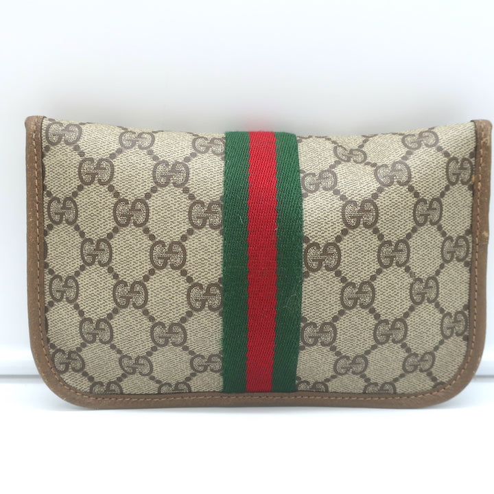 Vintage Gucci Sherry GG Monogram Canvas Web Pouch Beige Small Clutch
