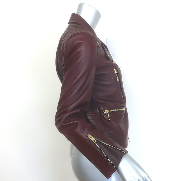 Rag &amp; Bone Arrow Leather Moto Jacket Port Burgundy Size 2