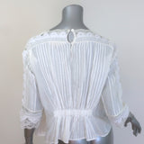 Vanessa Bruno Embroidered Lace-Trimmed Blouse White Pintucked Ramie Size 42