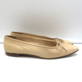 Manolo Blahnik Square Toe Ballet Flats Beige Leather Size 37
