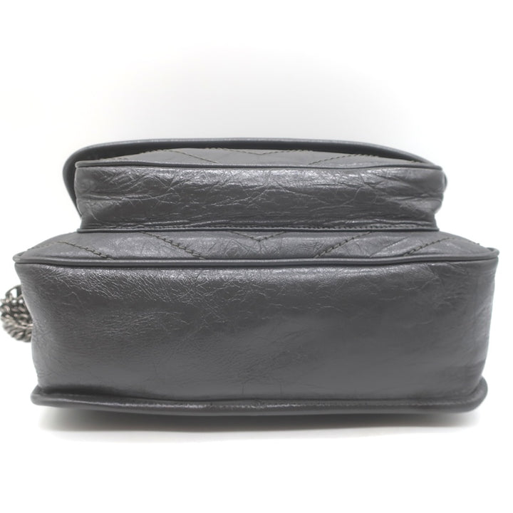 Saint Laurent Niki YSL Medium Flap Bag Storm Gray Crinkled Leather Crossbody