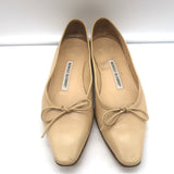 Manolo Blahnik Square Toe Ballet Flats Beige Leather Size 37