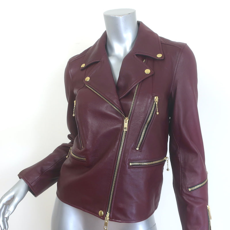 Rag &amp; Bone Arrow Leather Moto Jacket Port Burgundy Size 2