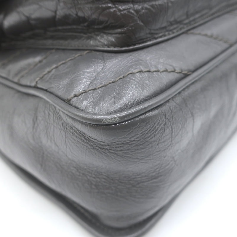 Saint Laurent Niki YSL Medium Flap Bag Storm Gray Crinkled Leather Crossbody