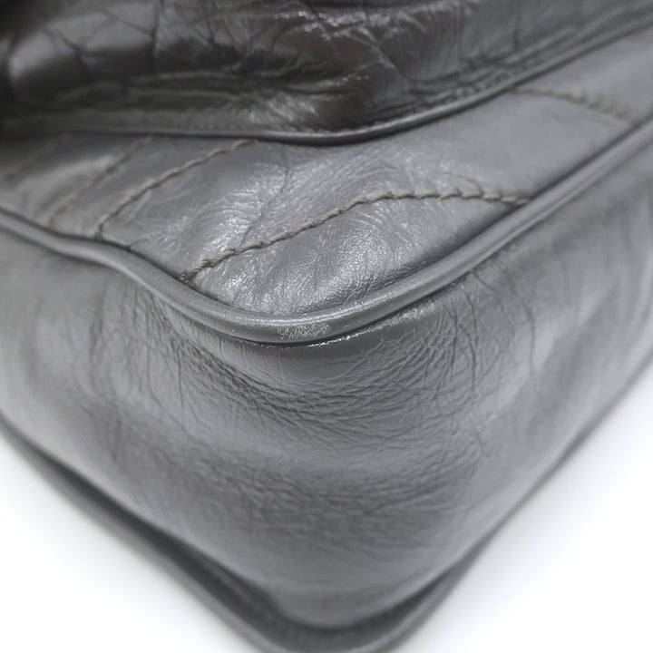 Saint Laurent Niki YSL Medium Flap Bag Storm Gray Crinkled Leather Crossbody