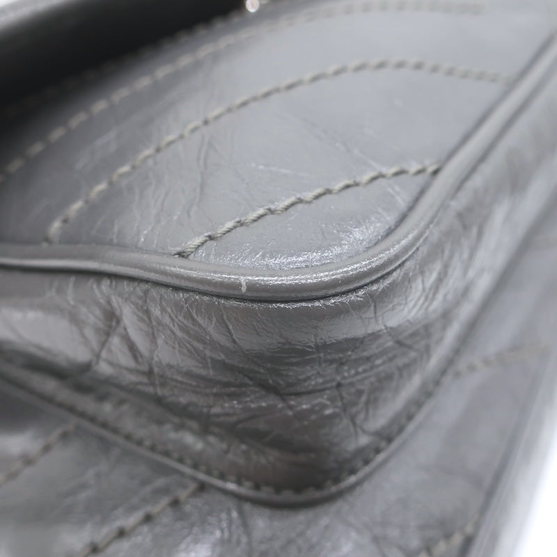 Saint Laurent Niki YSL Medium Flap Bag Storm Gray Crinkled Leather Crossbody