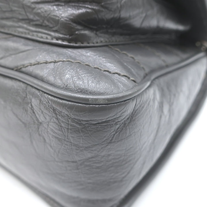 Saint Laurent Niki YSL Medium Flap Bag Storm Gray Crinkled Leather Crossbody