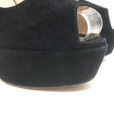 Prada Platform Peep Toe Ankle Strap Sandals Black Suede Size 38