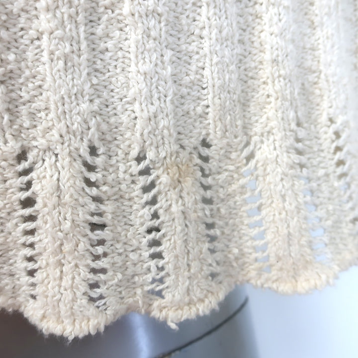 LoveShackFancy Warren Ruffled Boucle Knit Cardigan Ivory Cotton Size Small