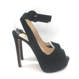 Prada Platform Peep Toe Ankle Strap Sandals Black Suede Size 38