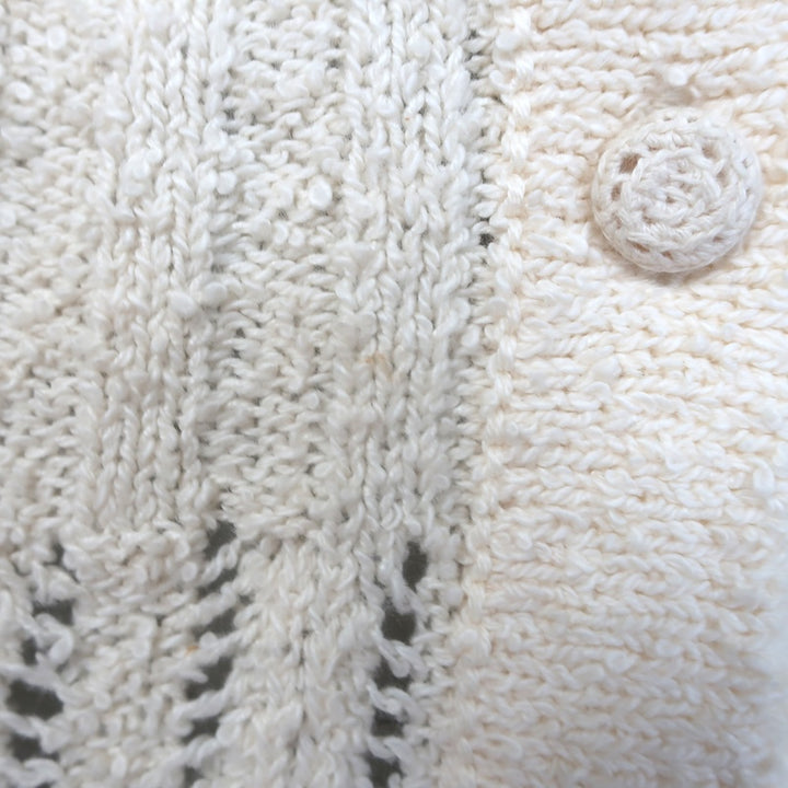 LoveShackFancy Warren Ruffled Boucle Knit Cardigan Ivory Cotton Size Small