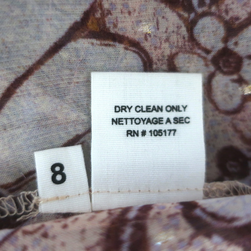 Ulla Johnson Anita Blouse Pink Metallic Floral Print Chiffon Size 8 Tie-Neck Top