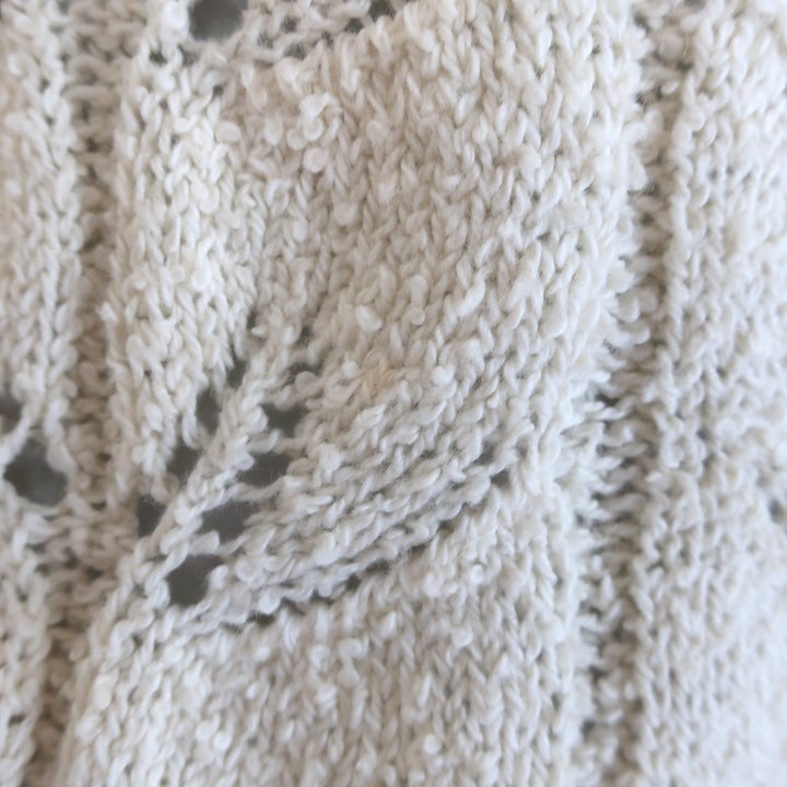 LoveShackFancy Warren Ruffled Boucle Knit Cardigan Ivory Cotton Size Small