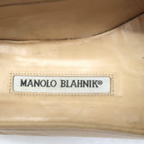 Manolo Blahnik Square Toe Ballet Flats Beige Leather Size 37