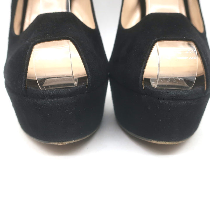 Prada Platform Peep Toe Ankle Strap Sandals Black Suede Size 38