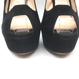 Prada Platform Peep Toe Ankle Strap Sandals Black Suede Size 38