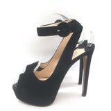 Prada Platform Peep Toe Ankle Strap Sandals Black Suede Size 38