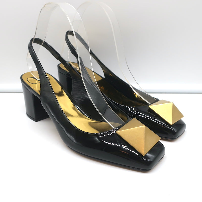 LOUIS VUITTON Silver Patent Leather Slingback Open Toe Heels 37 Euro 7 US