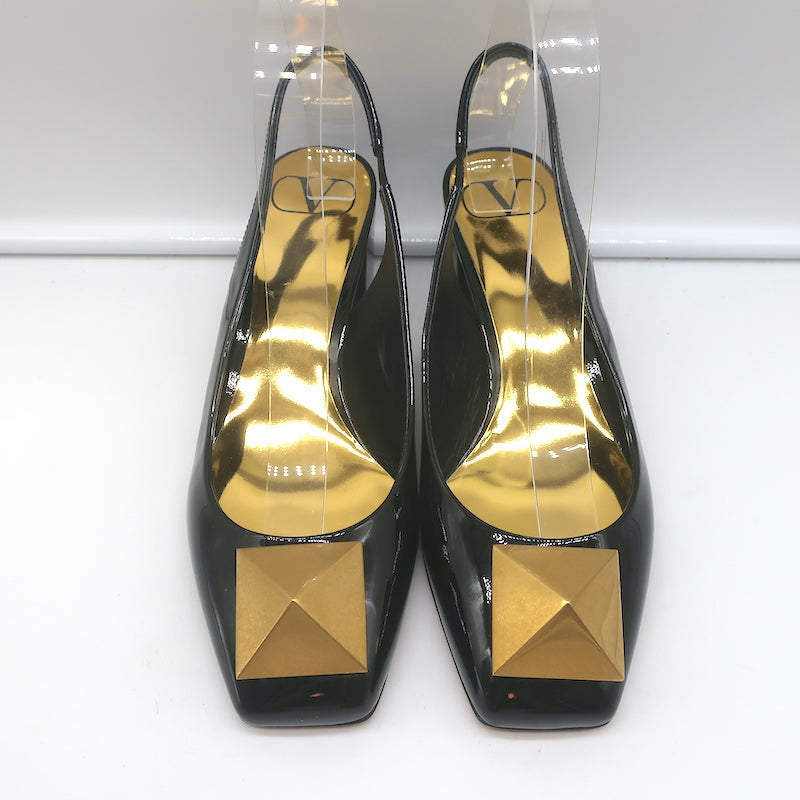 Valentino One Stud Slingback Pumps Black Patent Leather Size 36.5 NEW