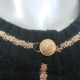 L'Agence Archer Metallic-Striped Cardigan Black Ribbed Knit Size Extra Small