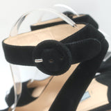 Prada Platform Peep Toe Ankle Strap Sandals Black Suede Size 38
