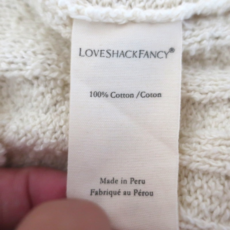 LoveShackFancy Warren Ruffled Boucle Knit Cardigan Ivory Cotton Size Small