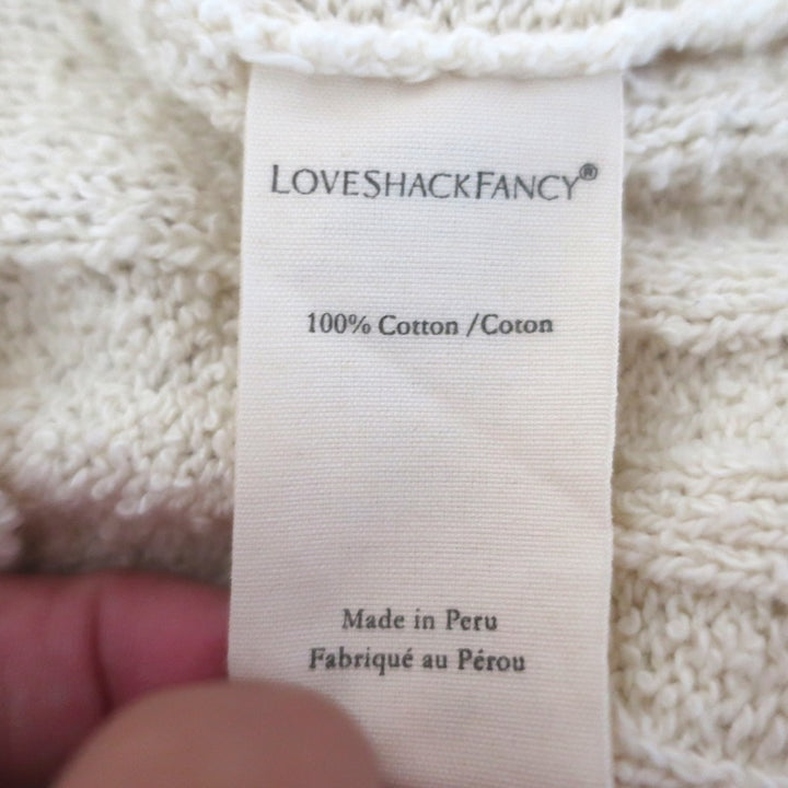 LoveShackFancy Warren Ruffled Boucle Knit Cardigan Ivory Cotton Size Small