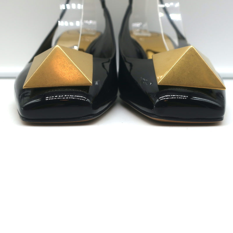 Valentino One Stud Slingback Pumps Black Patent Leather Size 36.5 NEW