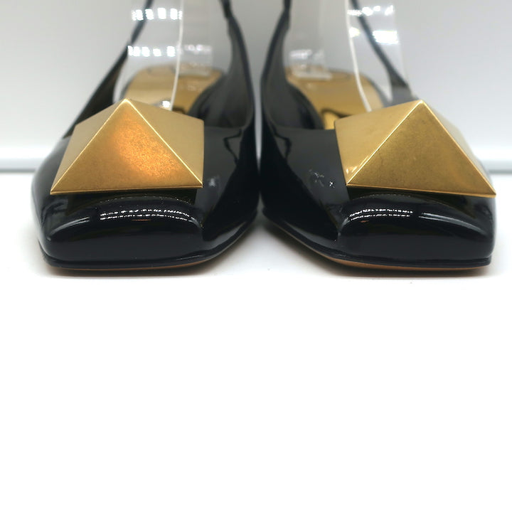 Valentino One Stud Slingback Pumps Black Patent Leather Size 36.5 NEW