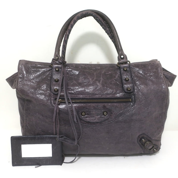 Balenciaga Open-Top Classic City Weekender Bag Dark Purple Agneau Leather