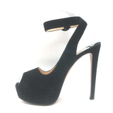 Prada Platform Peep Toe Ankle Strap Sandals Black Suede Size 38