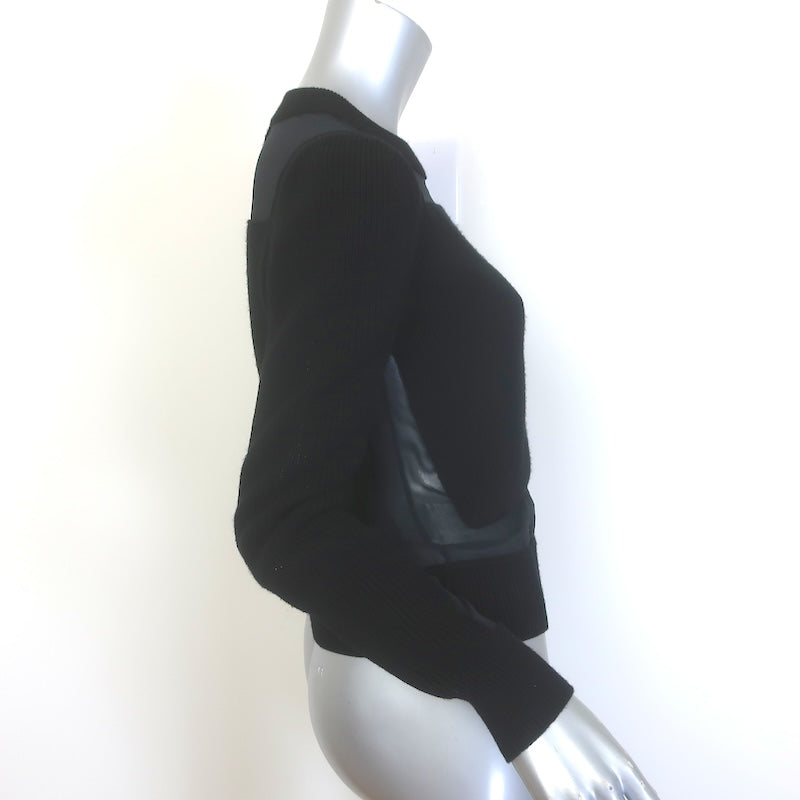 Rag &amp; Bone Chiffon-Paneled Crewneck Sweater Black Merino Wool Size Extra Small